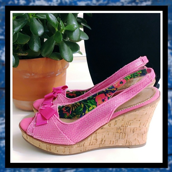 Sperry Shoes - 💐 SPERRY 💐Pink Sequin Sparkle Cork Wedges